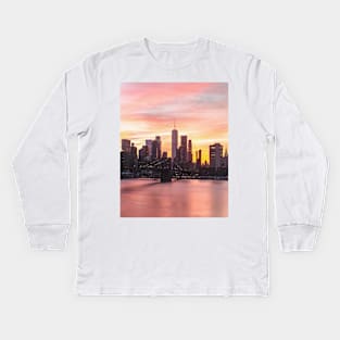 New York Beautiful Red Sunset Kids Long Sleeve T-Shirt